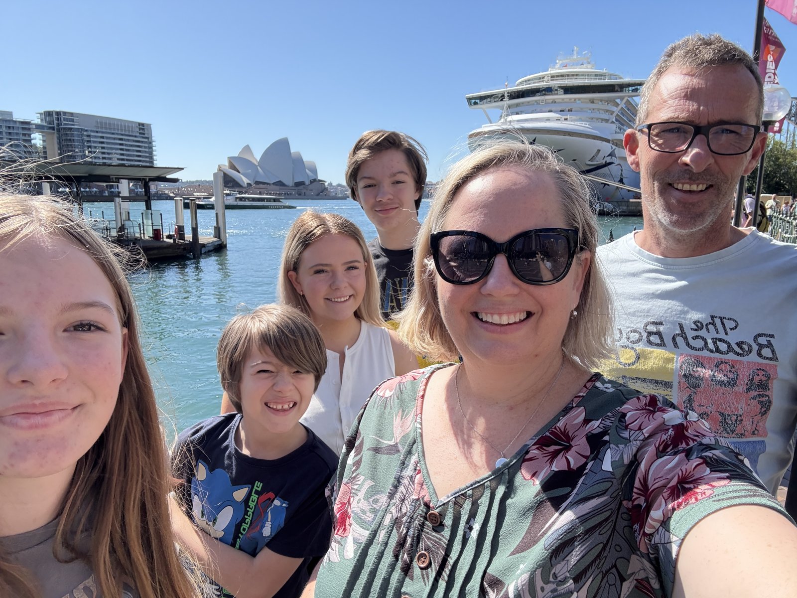 Mel and her family at Sydney Harbour