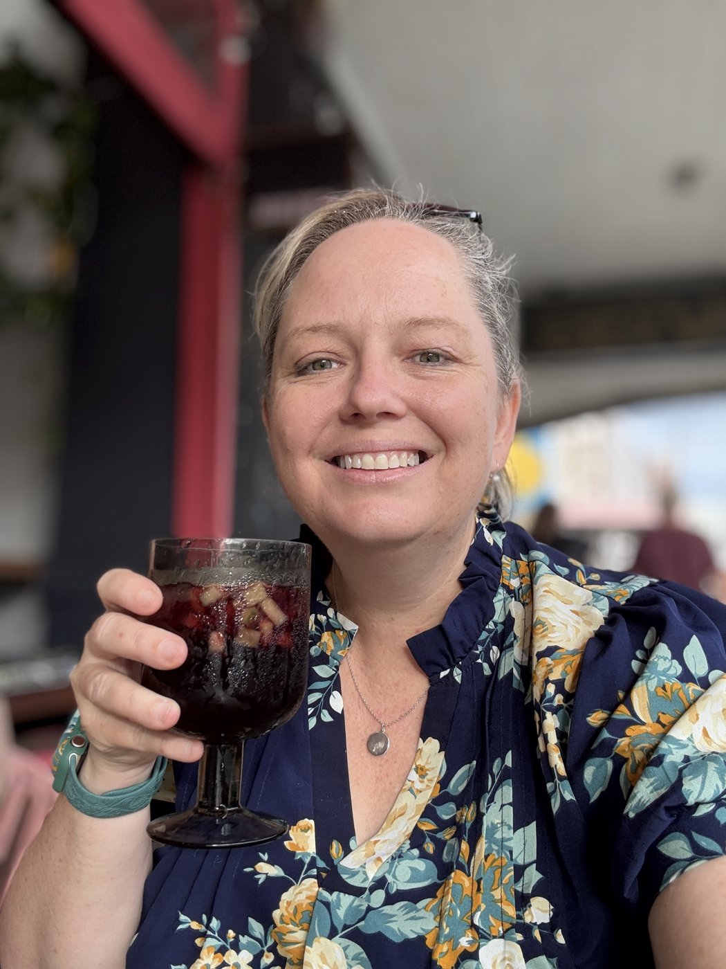 Mel enjoying a drink out
