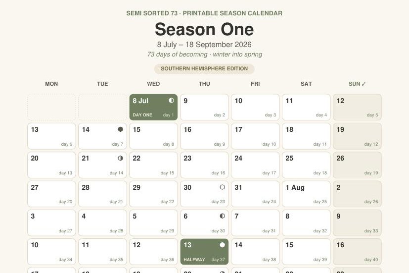 Preview of the Semi Sorted 73 Season One printable calendar